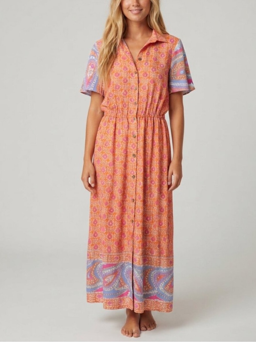 New! Gretchen Scott Bright Paisley Park Panache Maxi Dress Small 8952